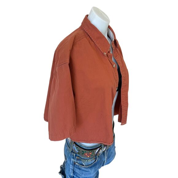 Carhartt Boxy Button Down Shirt Burnt Orange One Size Crop Top Oversized Upcycle - Picture 2 of 5